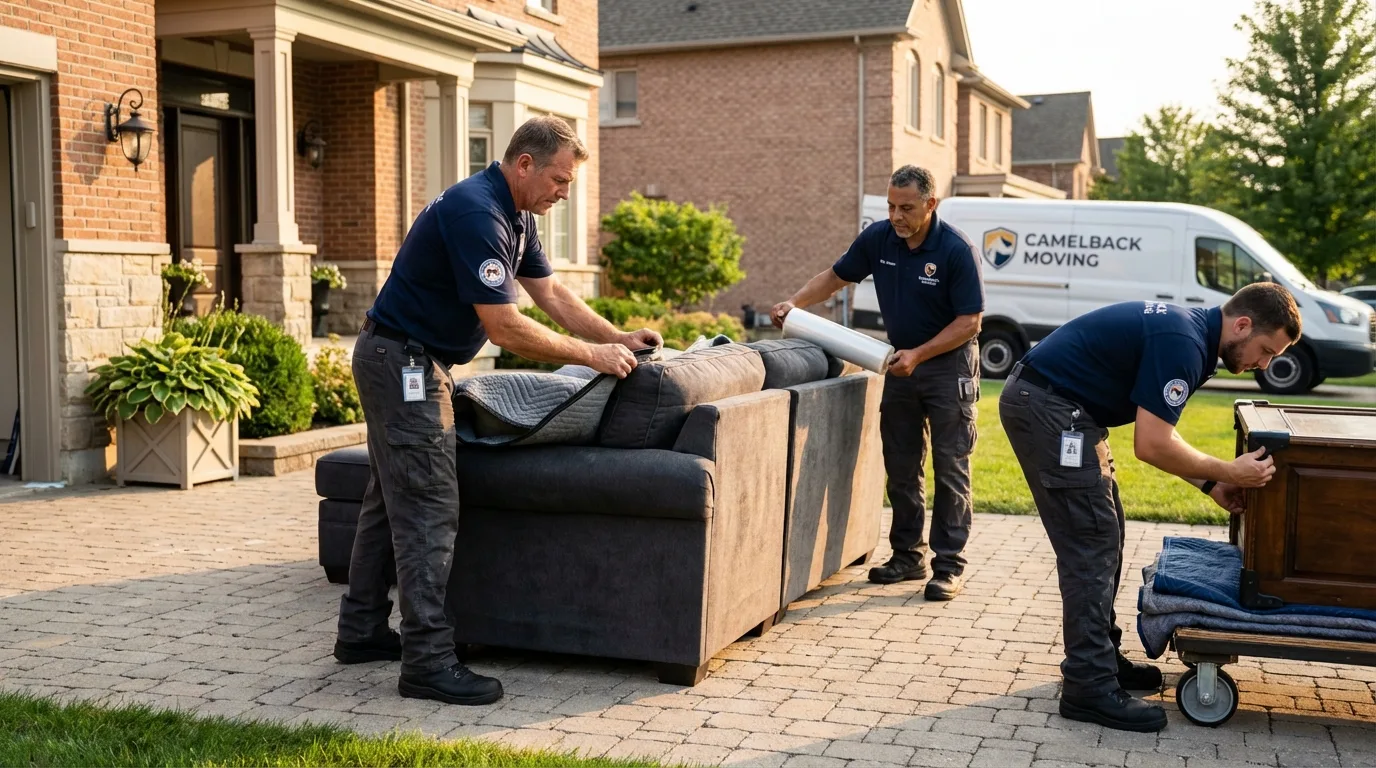 Large estate moving crew wrapping furniture in Emeryville, CA